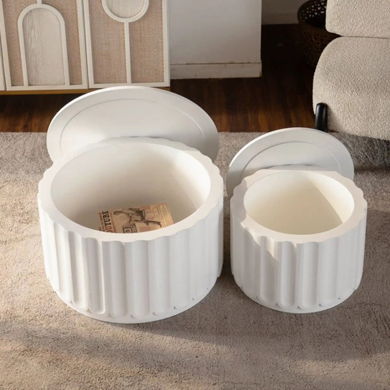 White Round Storage Table Set with Lift-Off Lid by HouseOfZazla