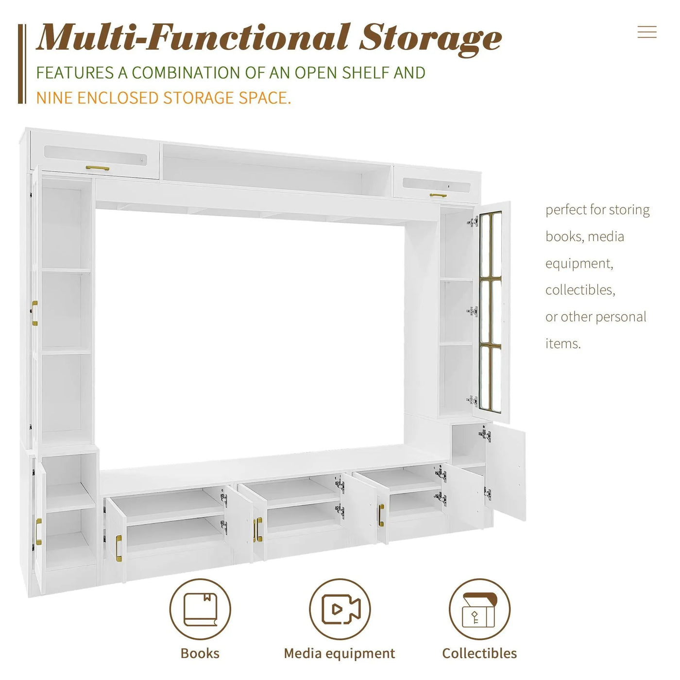 Wall Unit Entertainment Center With Bookshelves For TVs Up to 80" by HouseOfZazla