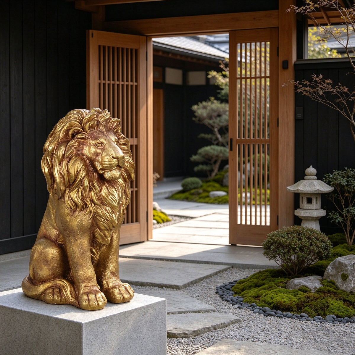 24" Outdoor Lion Statue with Weather Resistant Magnesium Oxide - Shiny, photo 8 of 10