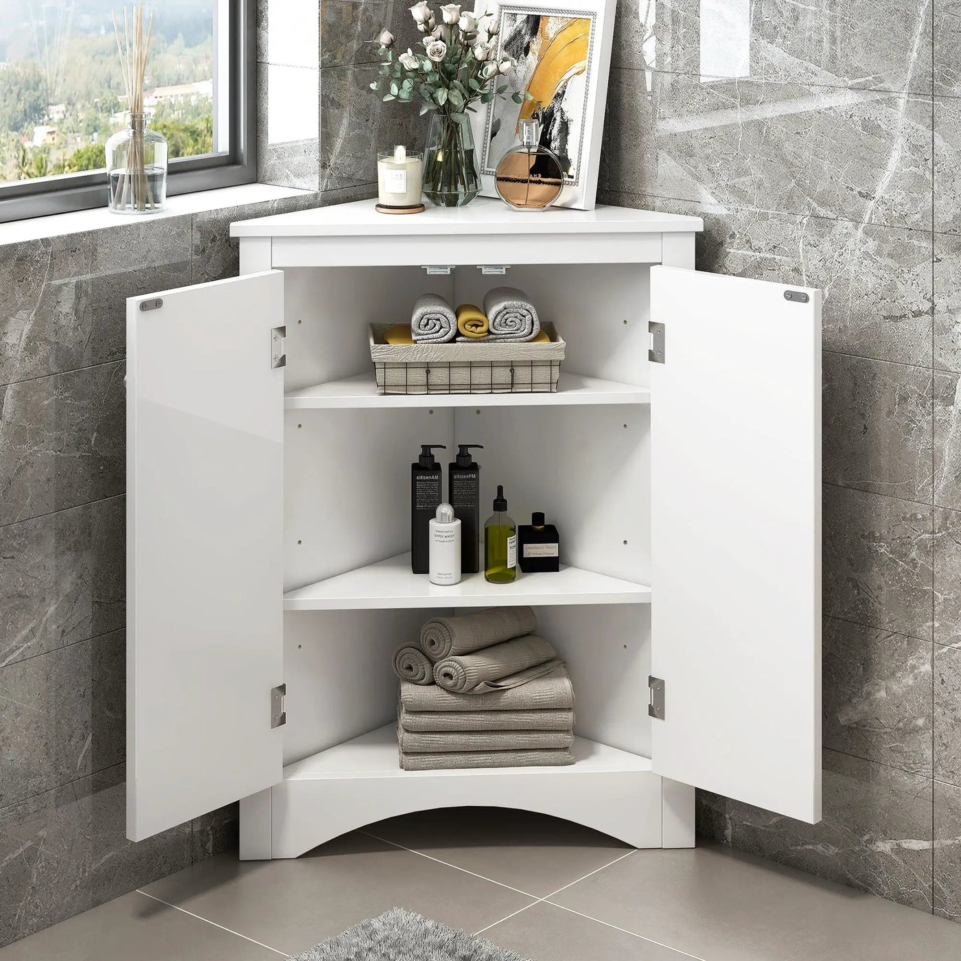 Triangle Bathroom Storage Cabinet With Adjustable Shelves, Freestanding Floor Cabinet For Home Kitchen by HouseOfZazla
