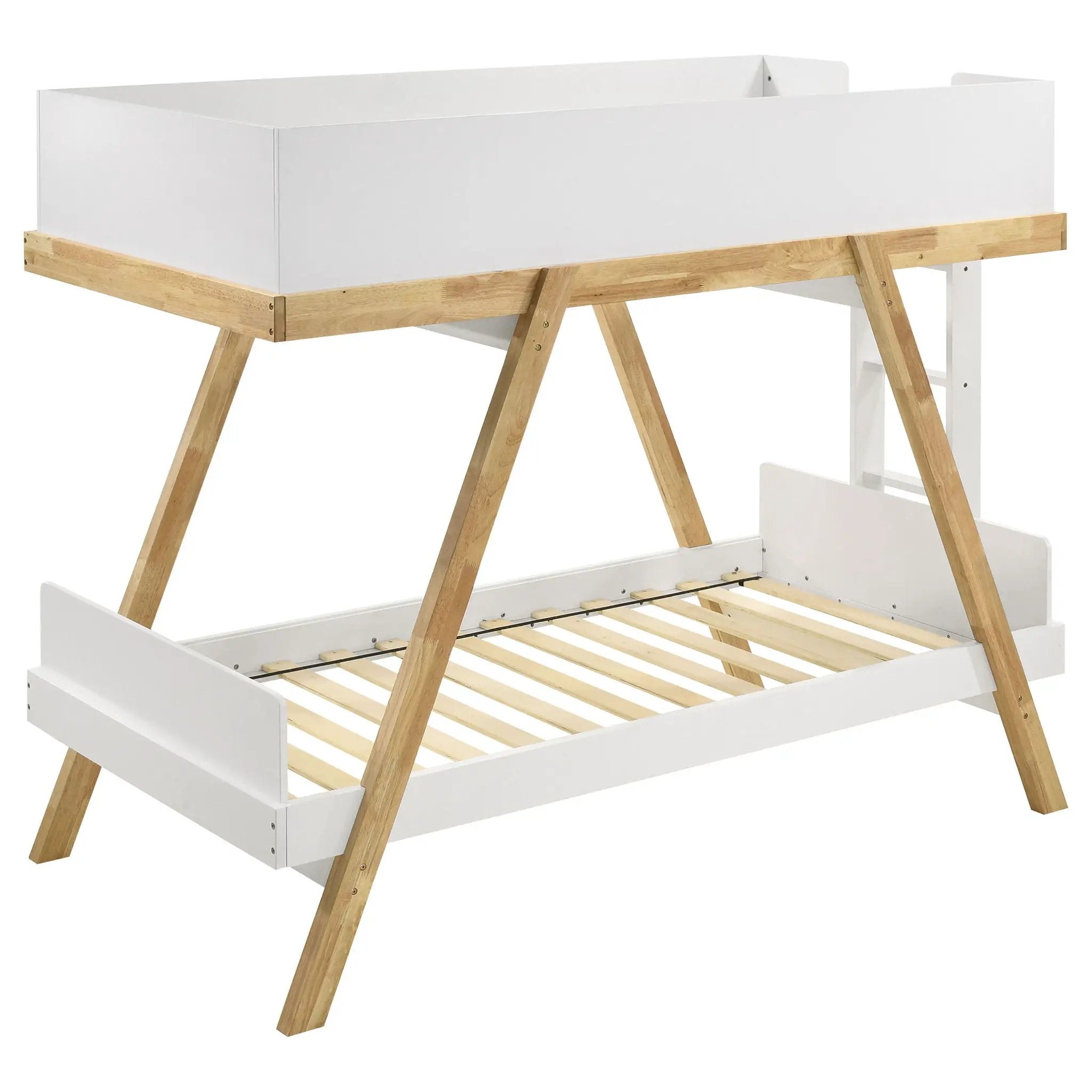 Frankie Wood Twin Over Twin Bunk Bed White and Natural by Unique Piece Furniture