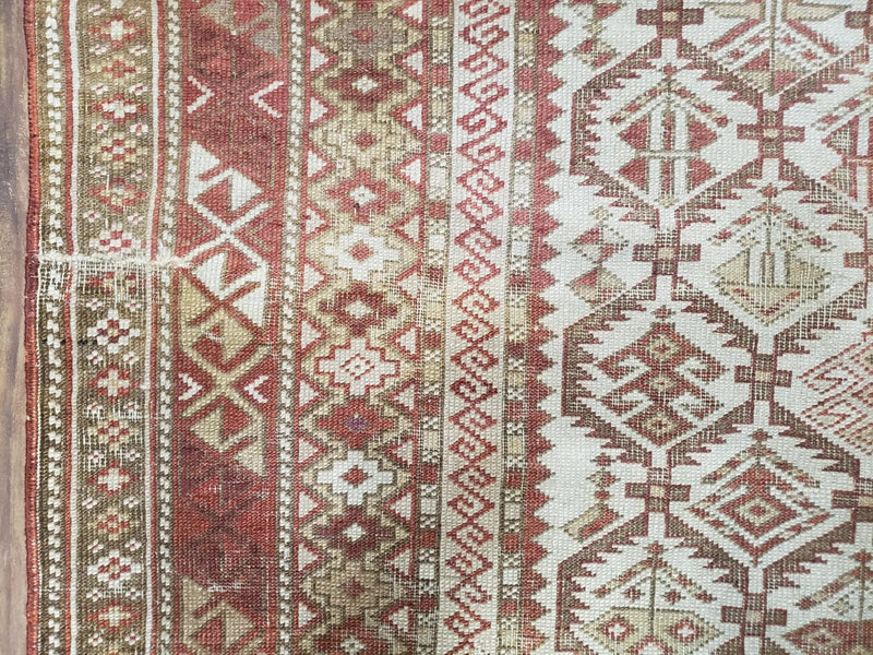 Antique Caucasian Shirvan Rug 4x6, Dagestan Area Rug, Wool Hand-Knotted Soft Red & Ivory 1920s Oriental Carpet, Soft Muted Colors by Jewel Rugs