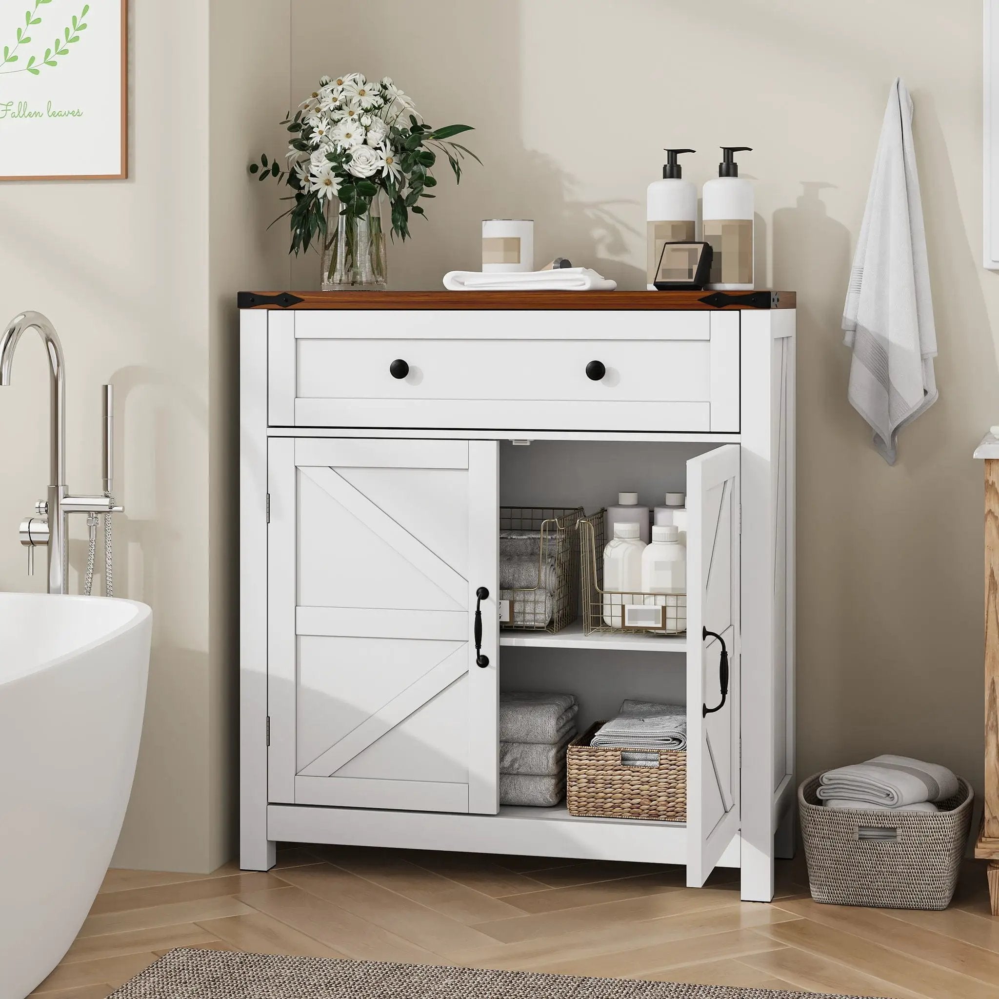 Farmhouse Storage Cabinet With Drawer And Adjustable Shelf by Unique Piece Furniture
