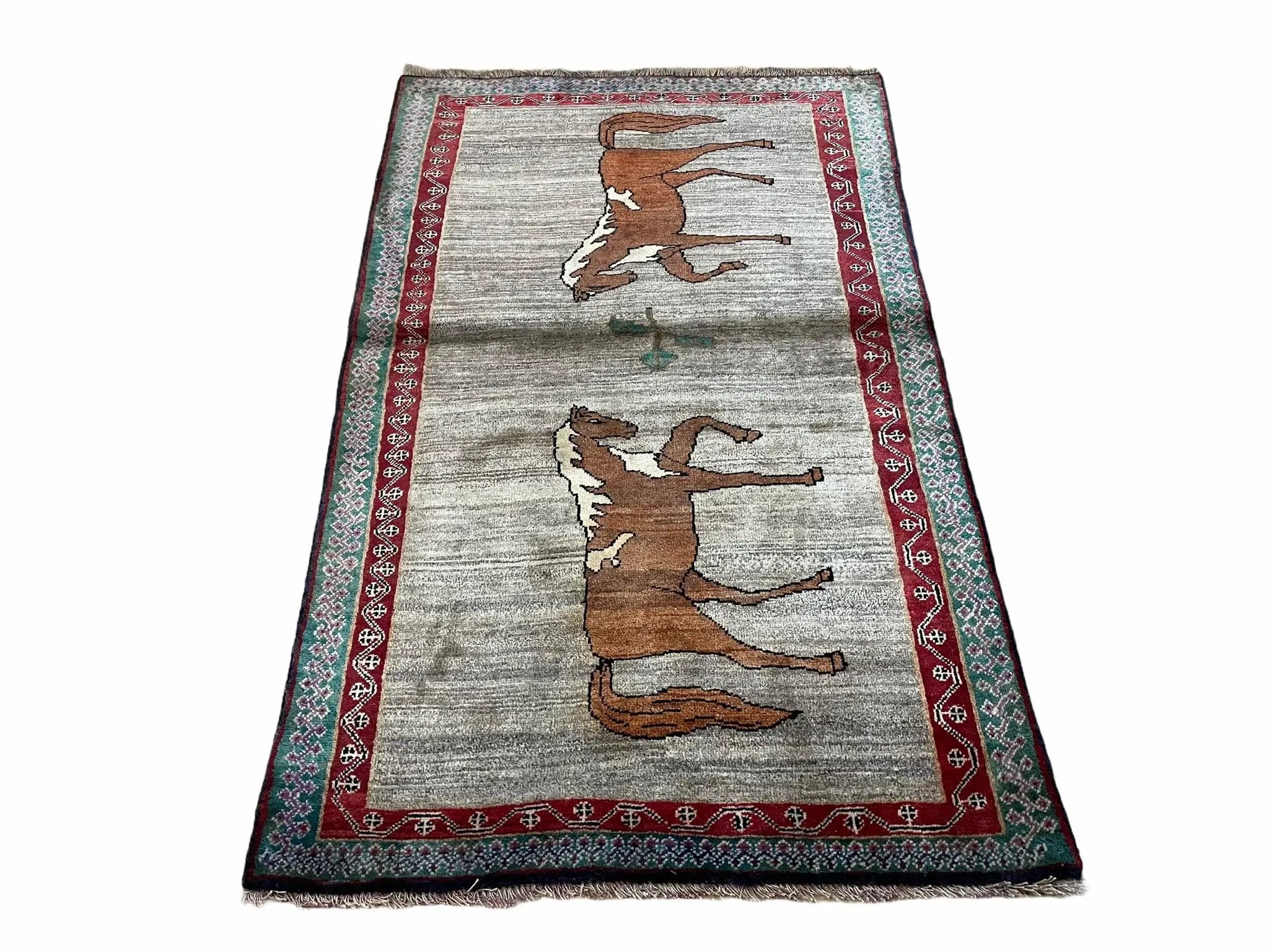 4 X 6 Handmade Rug Zagros New Vintage Quality Wool Rug Horses Silver Brown Nice by Jewel Rugs