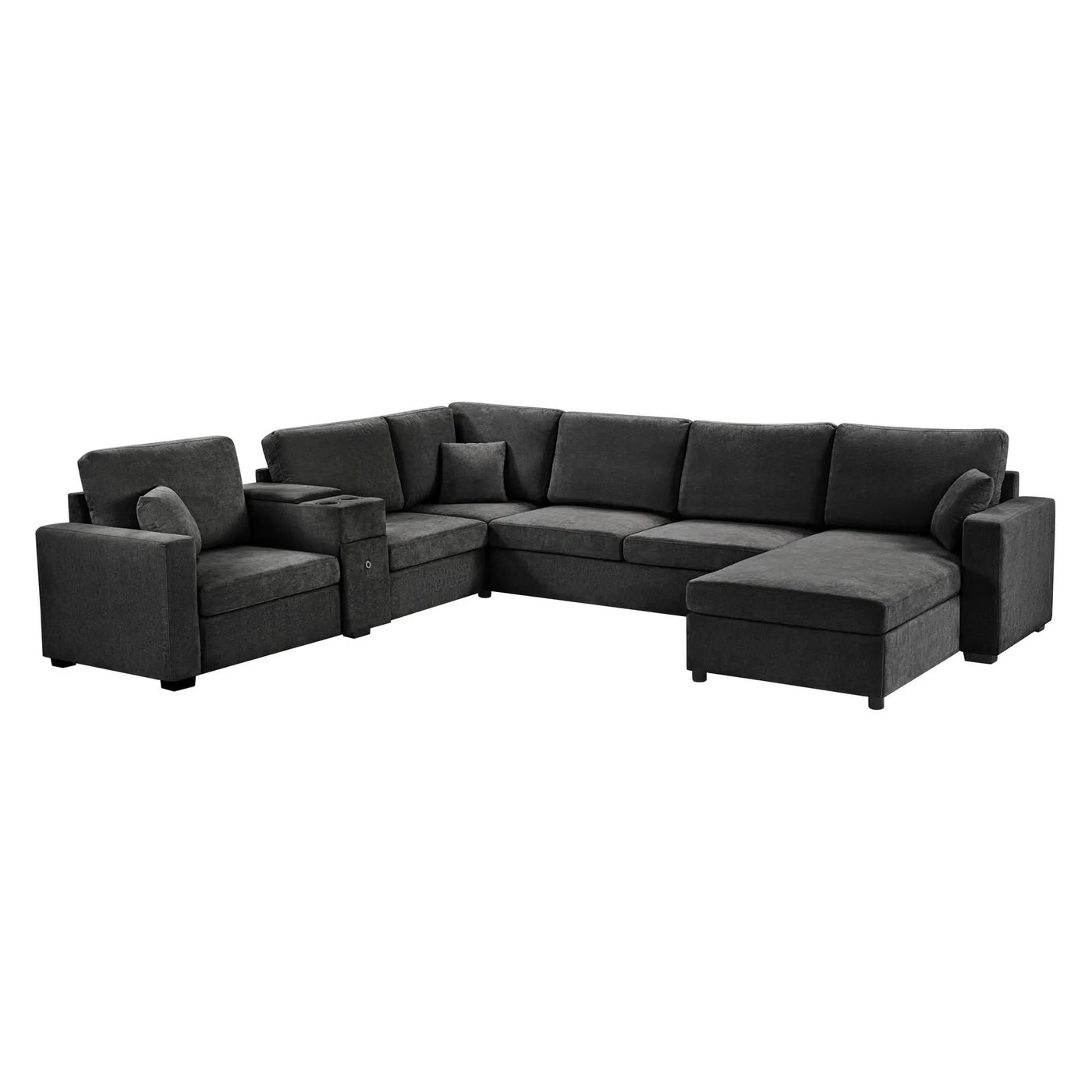 Modular 5 Seat U-Shape Sectional Sofa With Chaise Lounge, Built In Cup Holders And Storage Drawer by HouseOfZazla