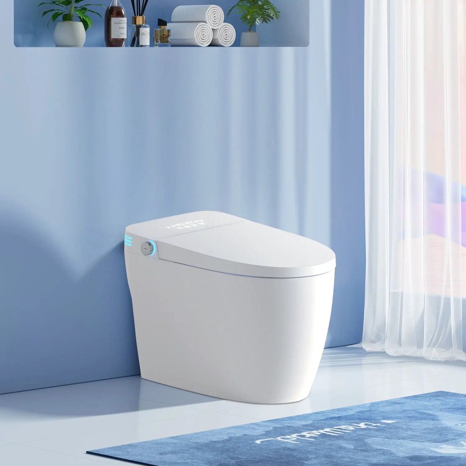 Tankless Smart Toilet With Bidet Built In, 1 Piece Bidet Toilet Seat, Auto Flush, Auto Open / Close, Heated Seat, Warm Water And Dry, Adjustable Temp, Remote Control Side Know - White by HouseOfZazla