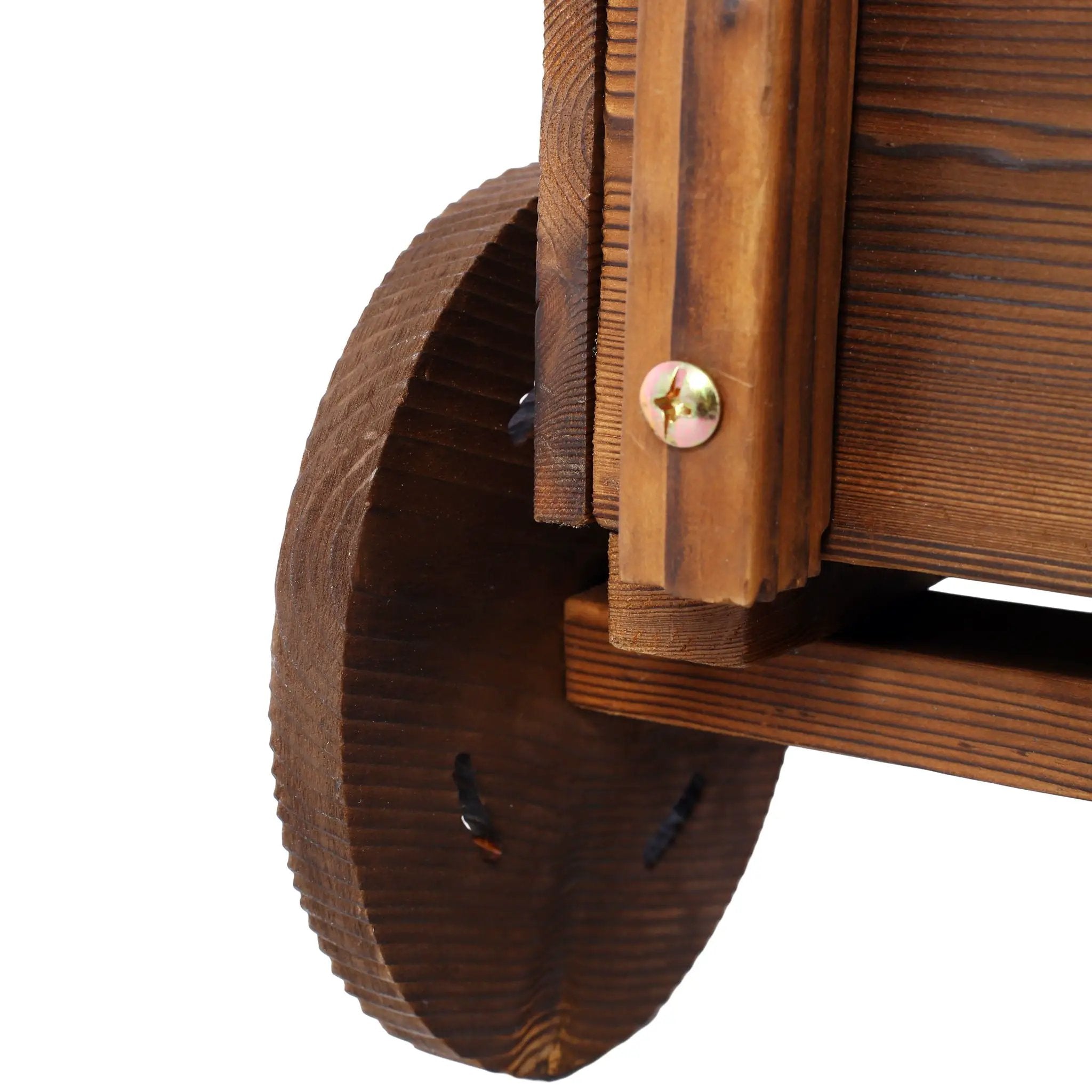 Wooden Wagon Planter Box Mobile Garden Planter With Wheels Handle Drain Hole Wood - Brown by HouseOfZazla