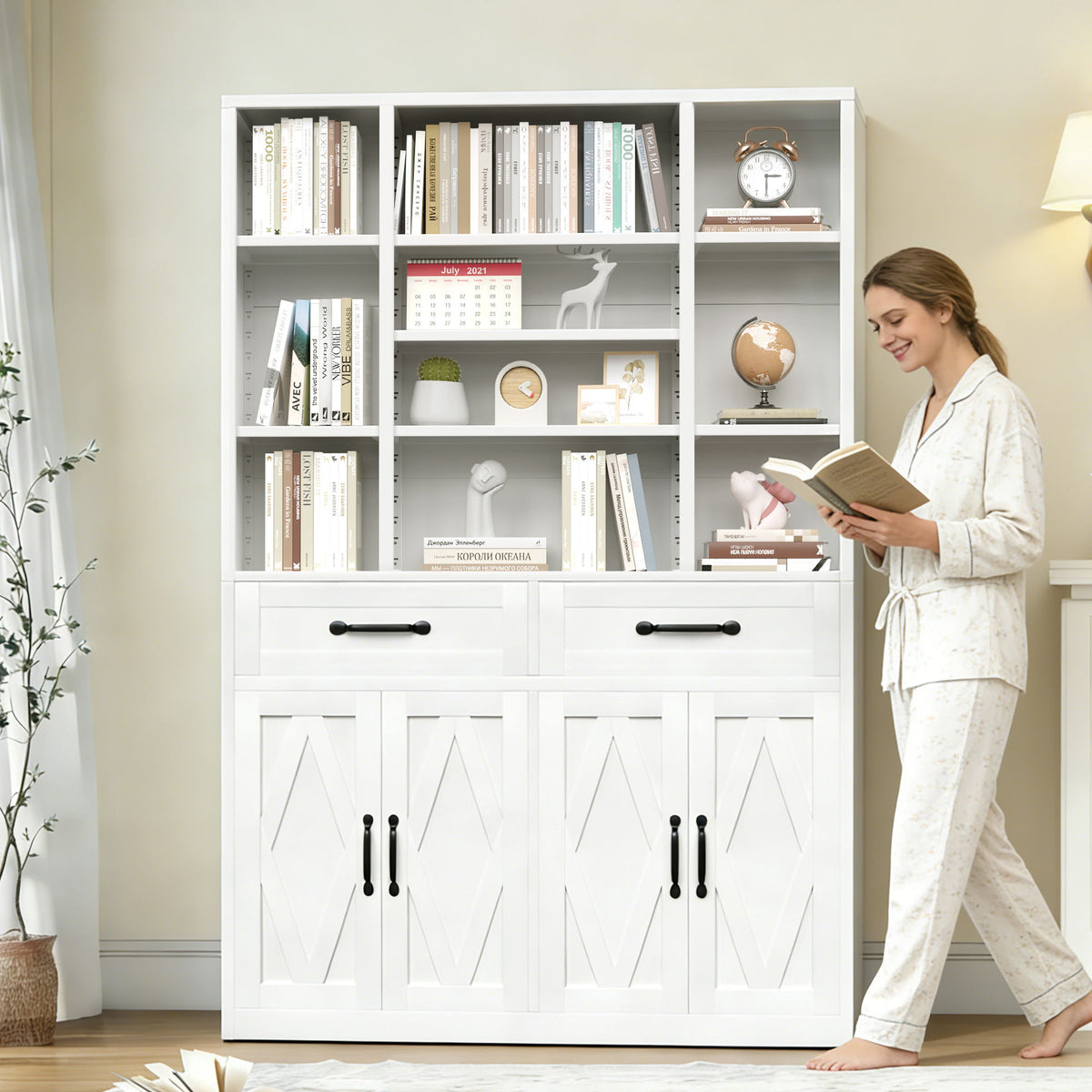 Industrial Bookcase Tall with Adjustable Shelves, Drawers & Doors - White Steel, photo 10 of 27