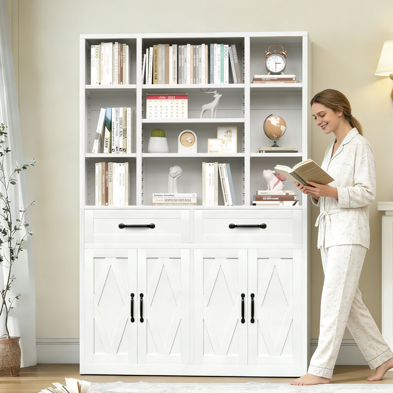 Industrial Bookcase Tall with Adjustable Shelves, Drawers & Doors - White Steel, photo 10 of 27