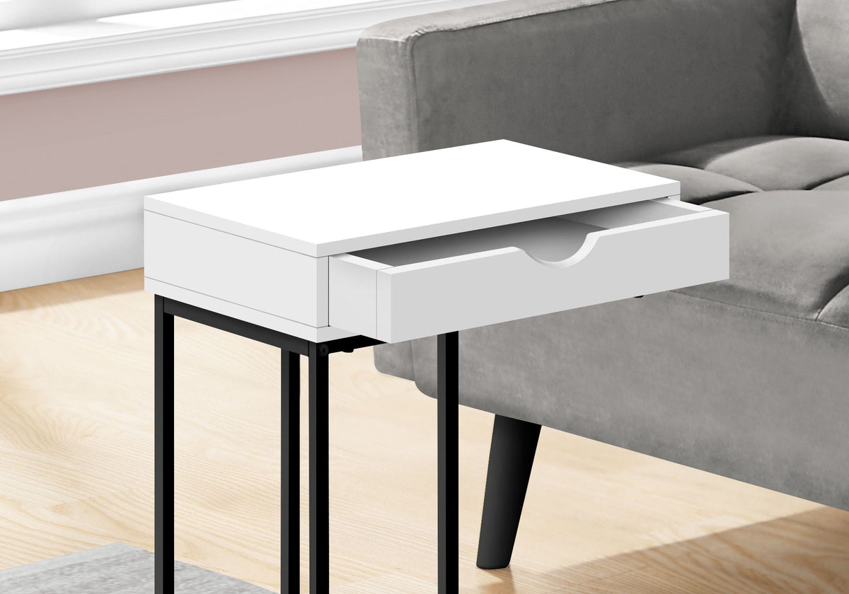 C-Shaped Accent Table with Storage Drawer - Light Brown or White, photo 4 of 8