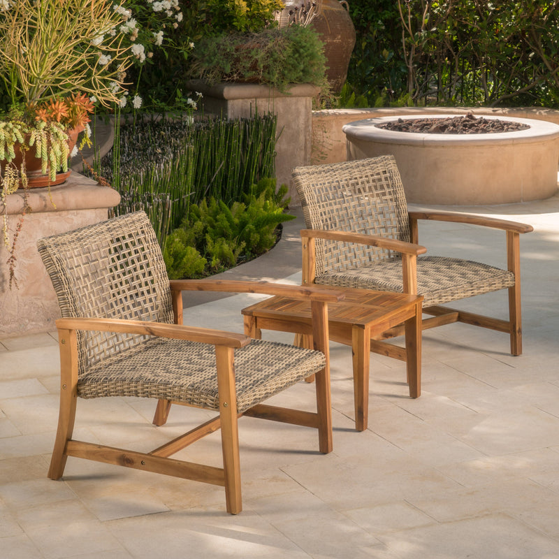 Outdoor Acacia Wood Wicker Club Chairs with Acacia Wood Frame - 2-Pcs Set, photo 4 of 10