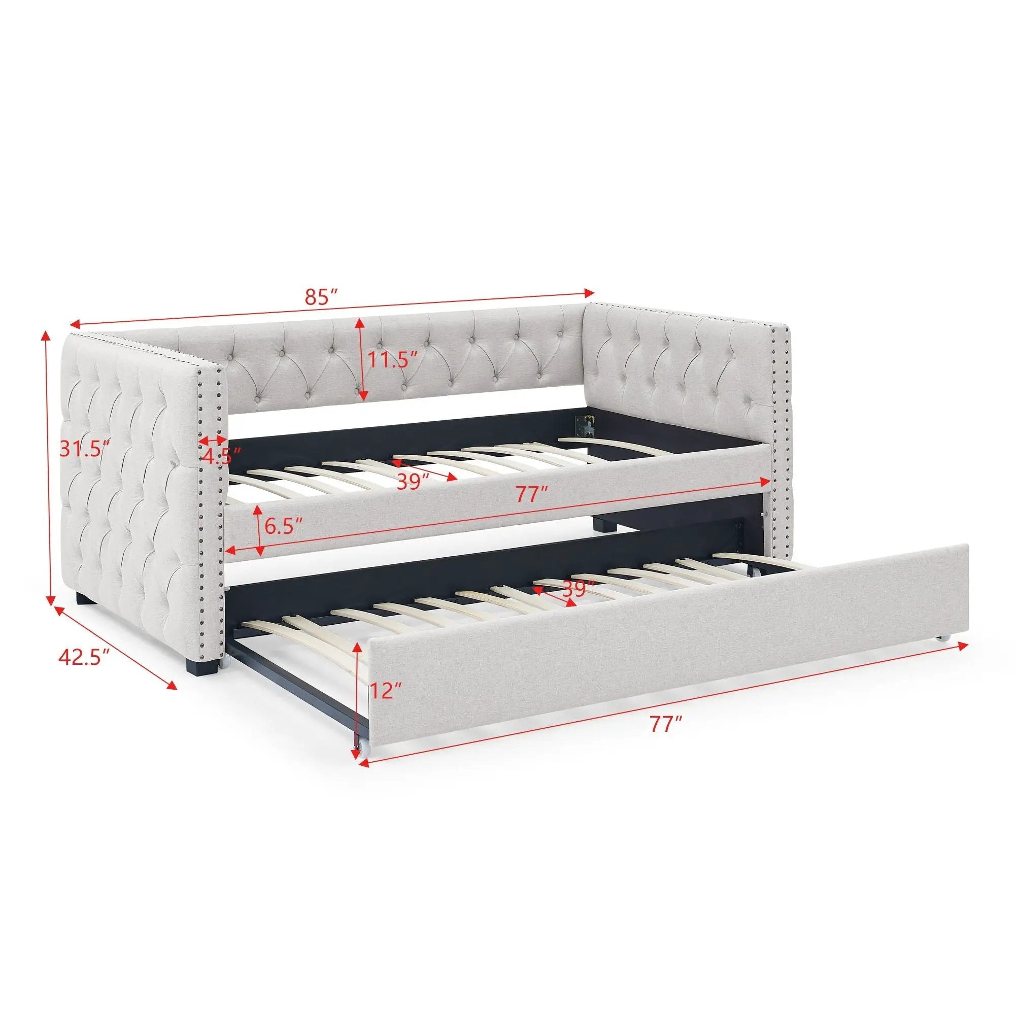 Inspired Upholstered Daybed With Trundle, Button Tufted by HouseOfZazla
