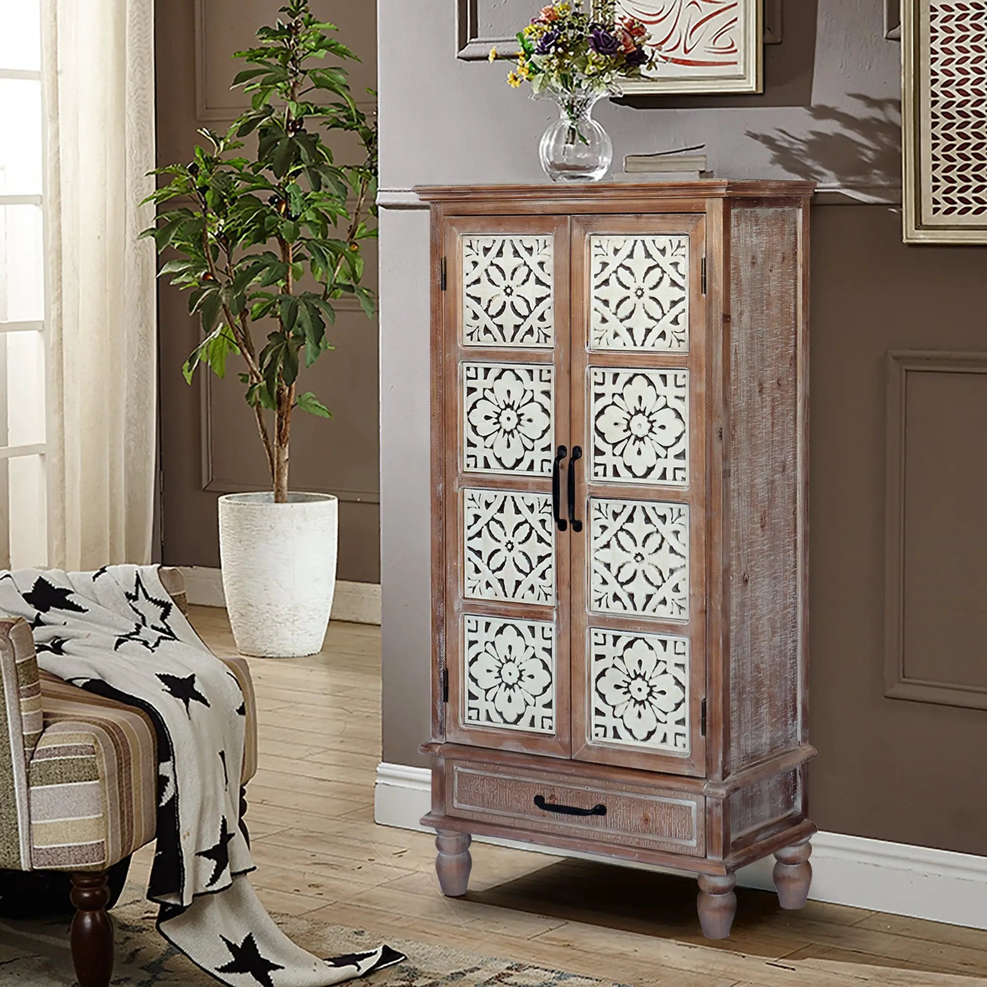 55.12'' Tall Tower Storage Cabinet - Rustic Wood Sideboard by HouseOfZazla
