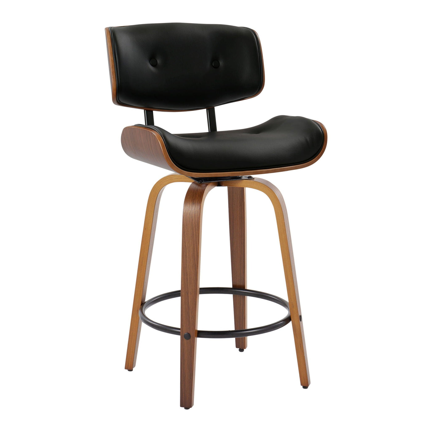 Lombardi - Mid-Century Modern Fixed Height Counter Stool With Swivel With Round Footrest (Set of 2) by HouseOfZazla