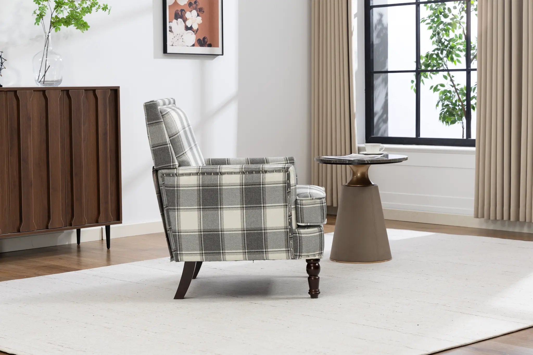 Upholstered Accent Chair, Vintage Armchair with Solid Wood Legs by HouseOfZazla