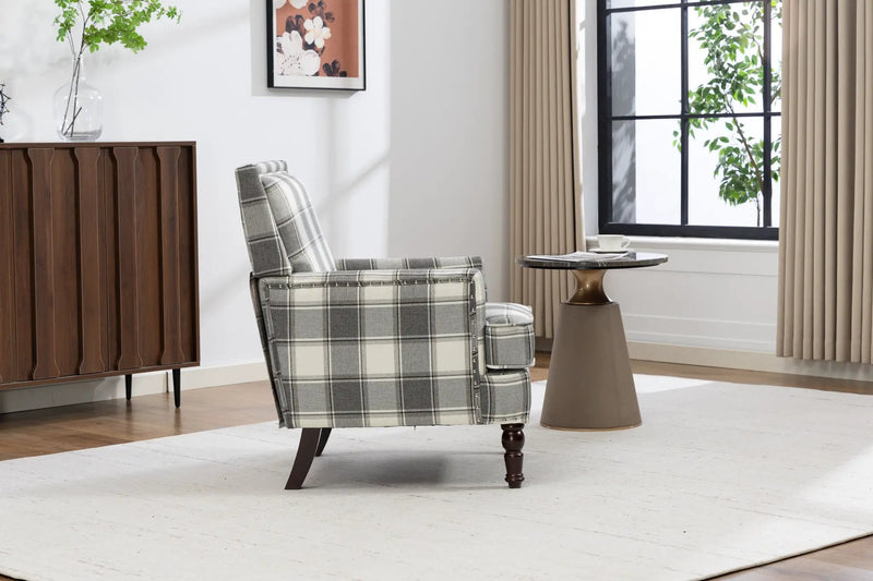 Upholstered Accent Chair, Vintage Armchair with Solid Wood Legs by HouseOfZazla