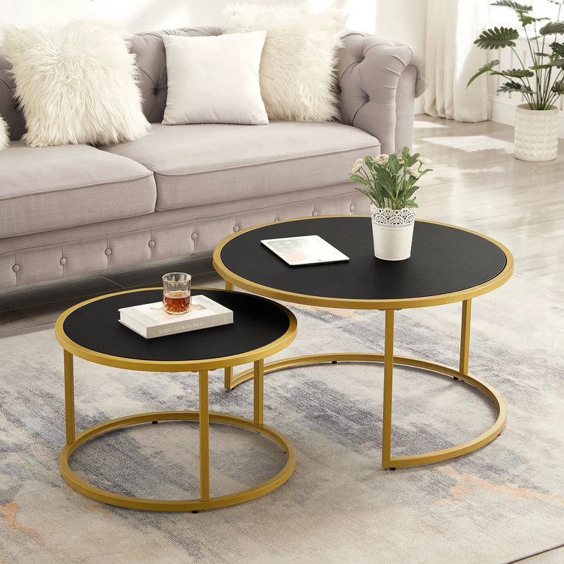 Modern Faux Leather Nesting Round Coffee Table Set of 2 by HouseOfZazla