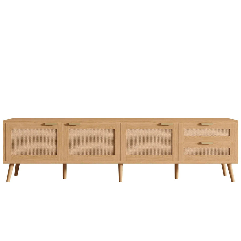TV Stand, Media Console, 2 Drawers & Cable Management - Natural Wood by HouseOfZazla