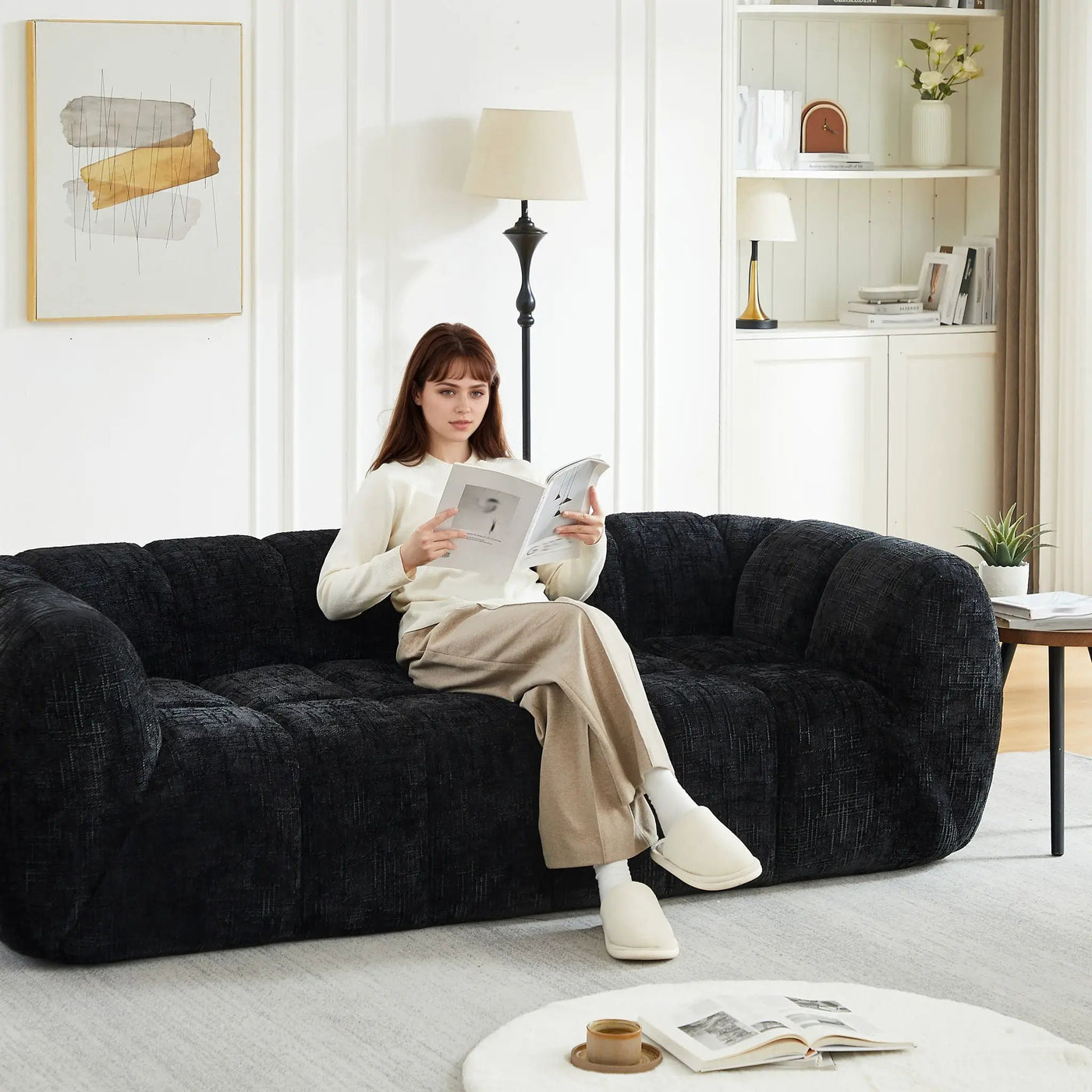 Quilted Cloud Sofa With Rounded Armrests And Piano Key Backrest Design by HouseOfZazla