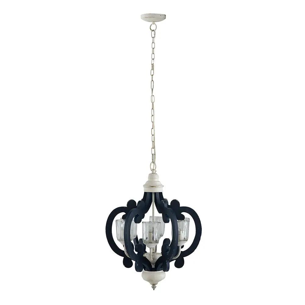 Wood Chandelier 6 Light Farmhouse Pendant Lighting Wood Hanging Light Fixture For Kitchen Living Dining Room, Bulb Not Included - Cream by HouseOfZazla