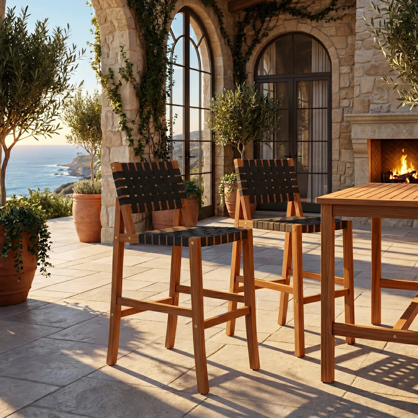 30.5 Inch Seat Height Outdoor Acacia Solid Wood Patio Side Chair by HouseOfZazla