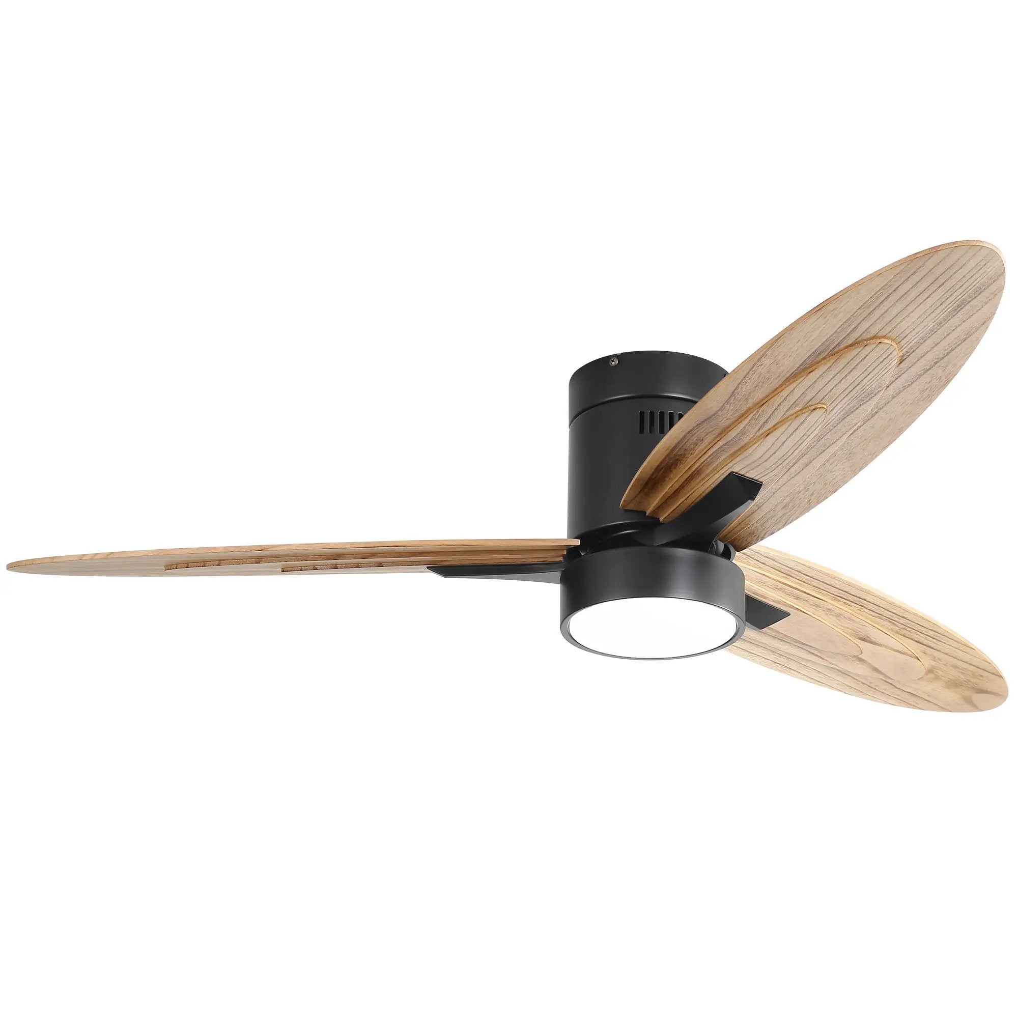 Flush Mount Ceiling Fan With Light And Remote Control, 3 Blades, Reversible DC Motor - Black by Unique Piece Furniture