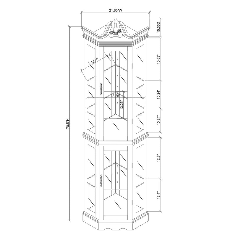 Corner Curio Cabinet With Lights, Adjustable Tempered Glass Shelves, Display Cabinet (E26 Light Bulb Not Included) - Mirrored / Walnut by Unique Piece Furniture
