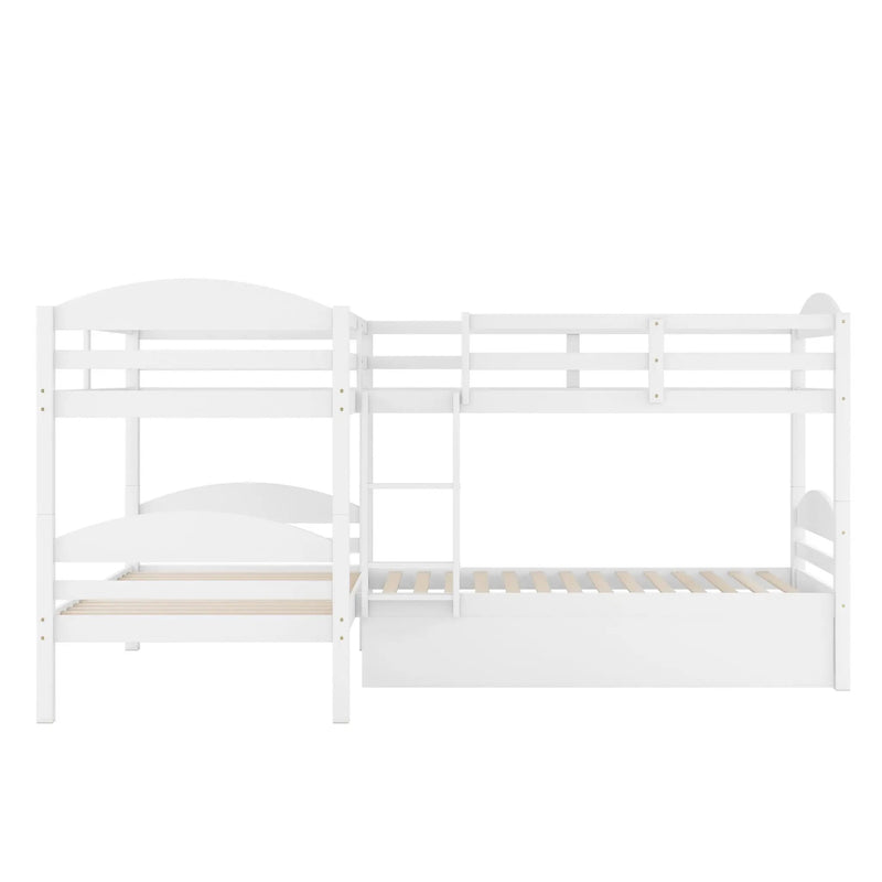 Twin L-Shaped Bunk Bed With Trundle - White by Unique Piece Furniture