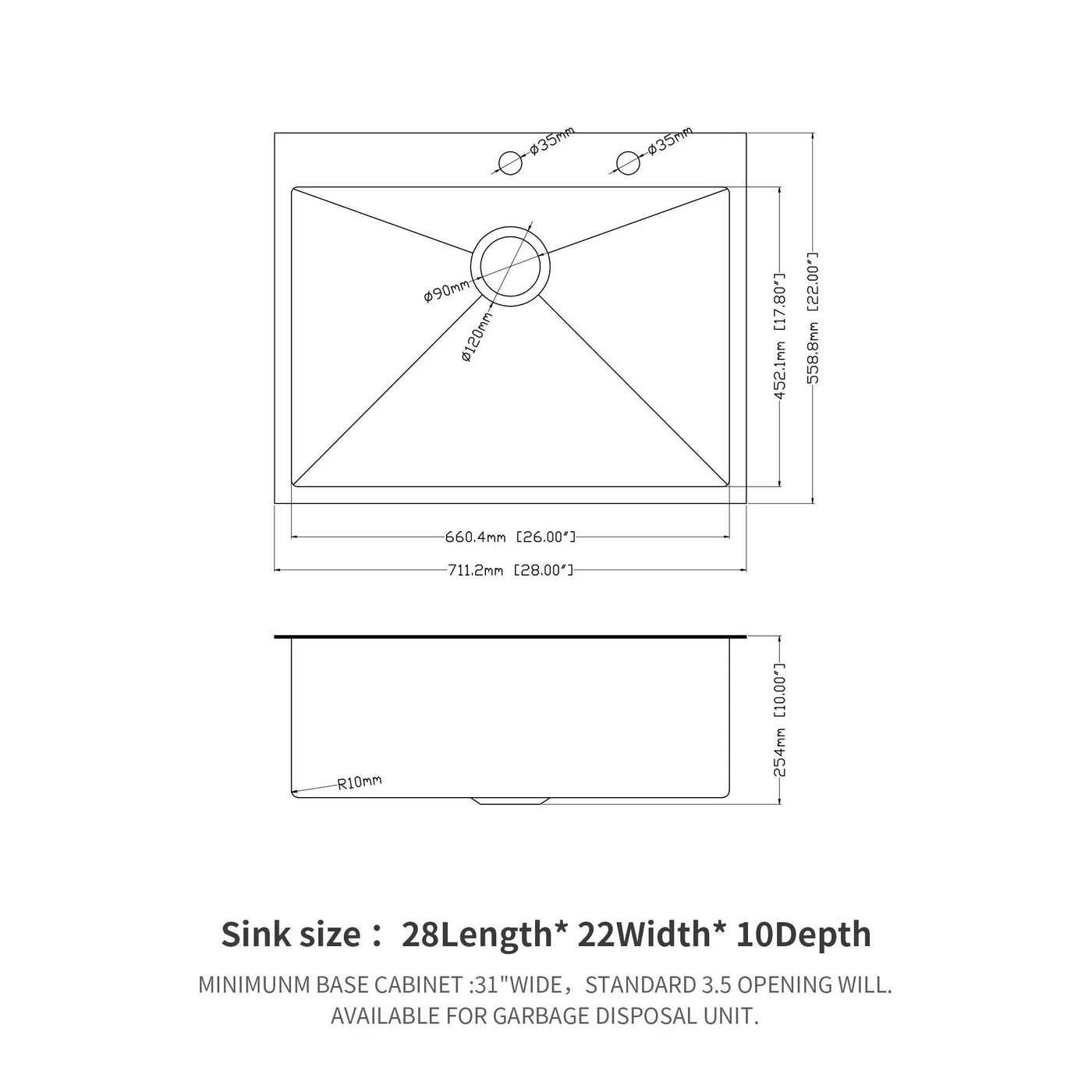 Topmount Kitchen Sink 16 Gauge, Single Bowl by HouseOfZazla