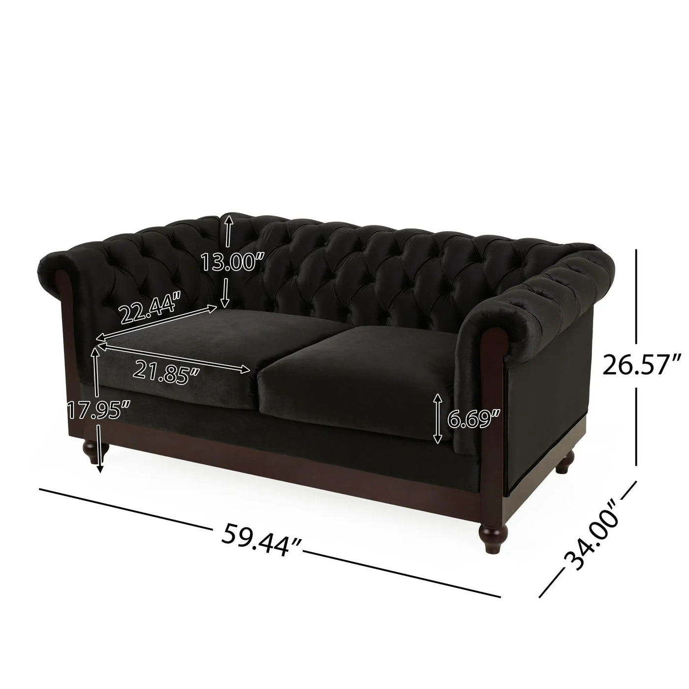 Chesterfield Loveseat Sofa, 2 Person Rolled Arm Upholstered Couch by HouseOfZazla