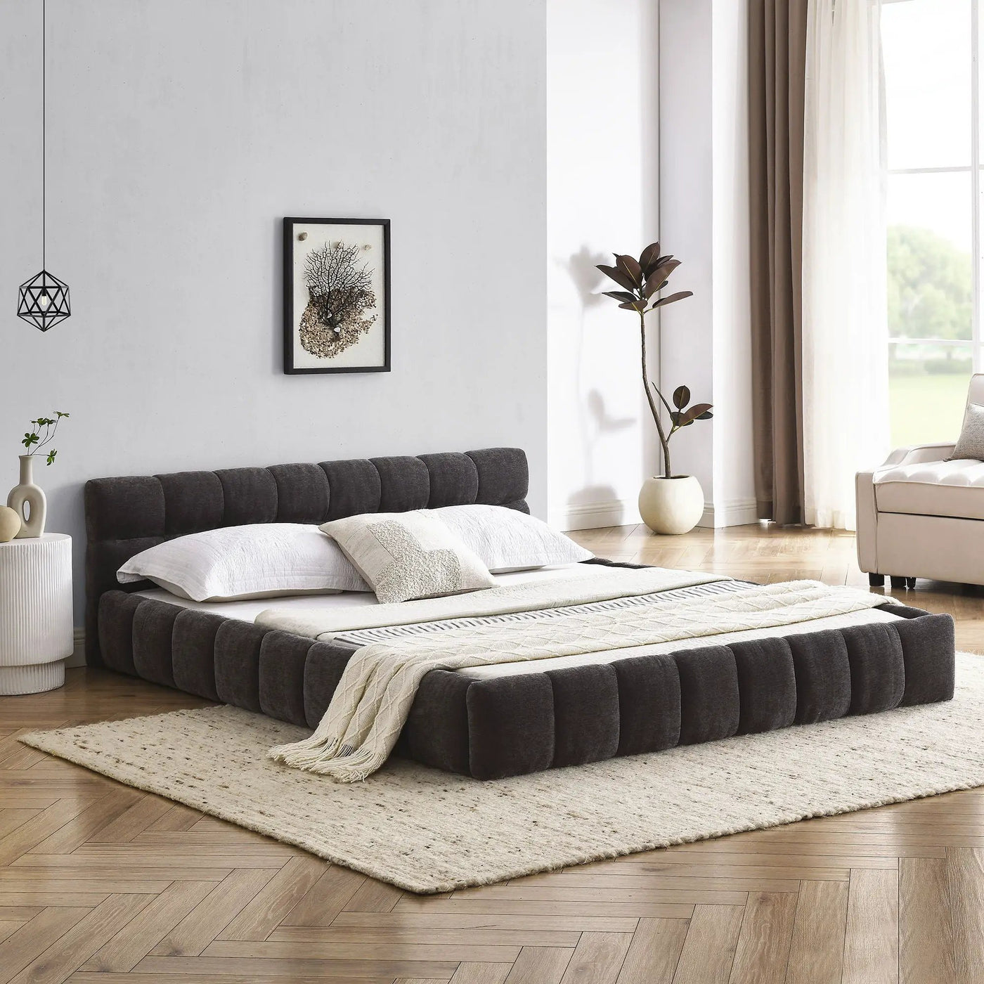 Modern Platform Bed Frame With Thick Fabric by HouseOfZazla