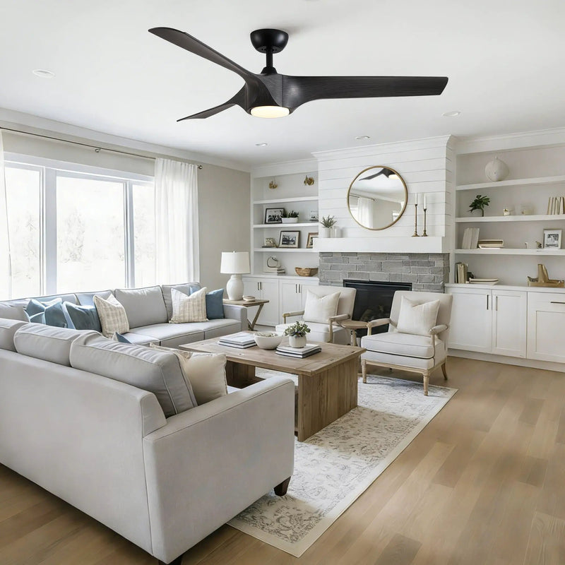 Reversible Quiet Motor Ceiling Fan Light With ABS Blades - Black / Gray by Unique Piece Furniture