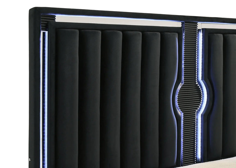 Ravenne Velvet Upholstered Queen LED Panel Bed Black by Unique Piece Furniture