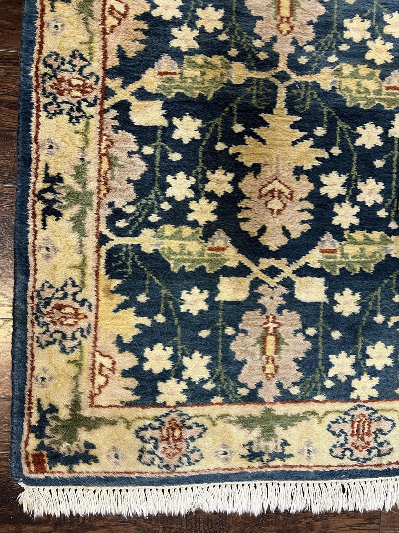 Indian Runner Rug 2.6 x 12, Navy Blue Beige Oriental Runner Rug 12ft Long, Narrow Hallway Runner, Wool Hand Knotted Indo Persian Mahal Rug by Jewel Rugs