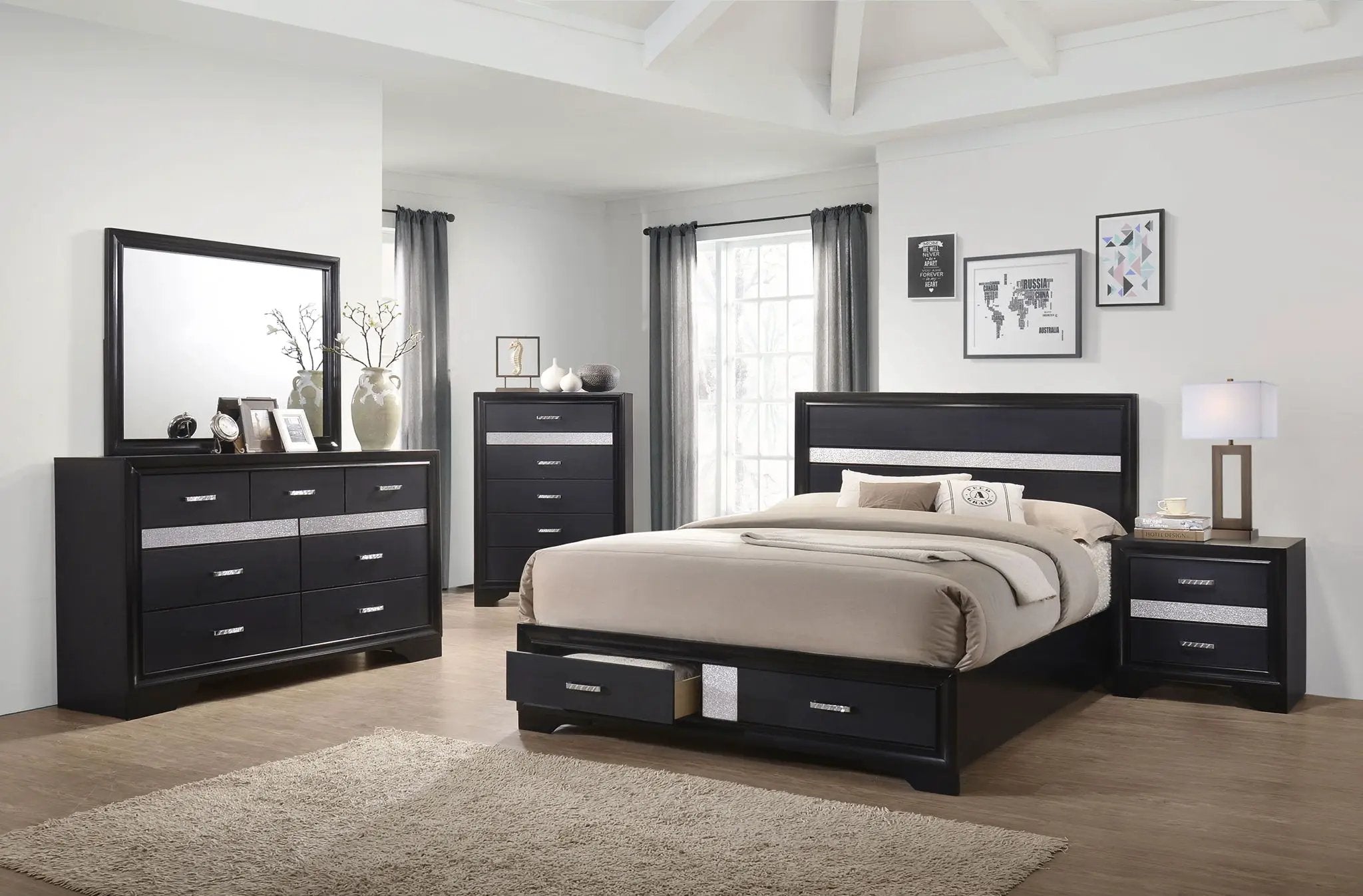 Miranda 5-piece California King Bedroom Set Black by Unique Piece Furniture