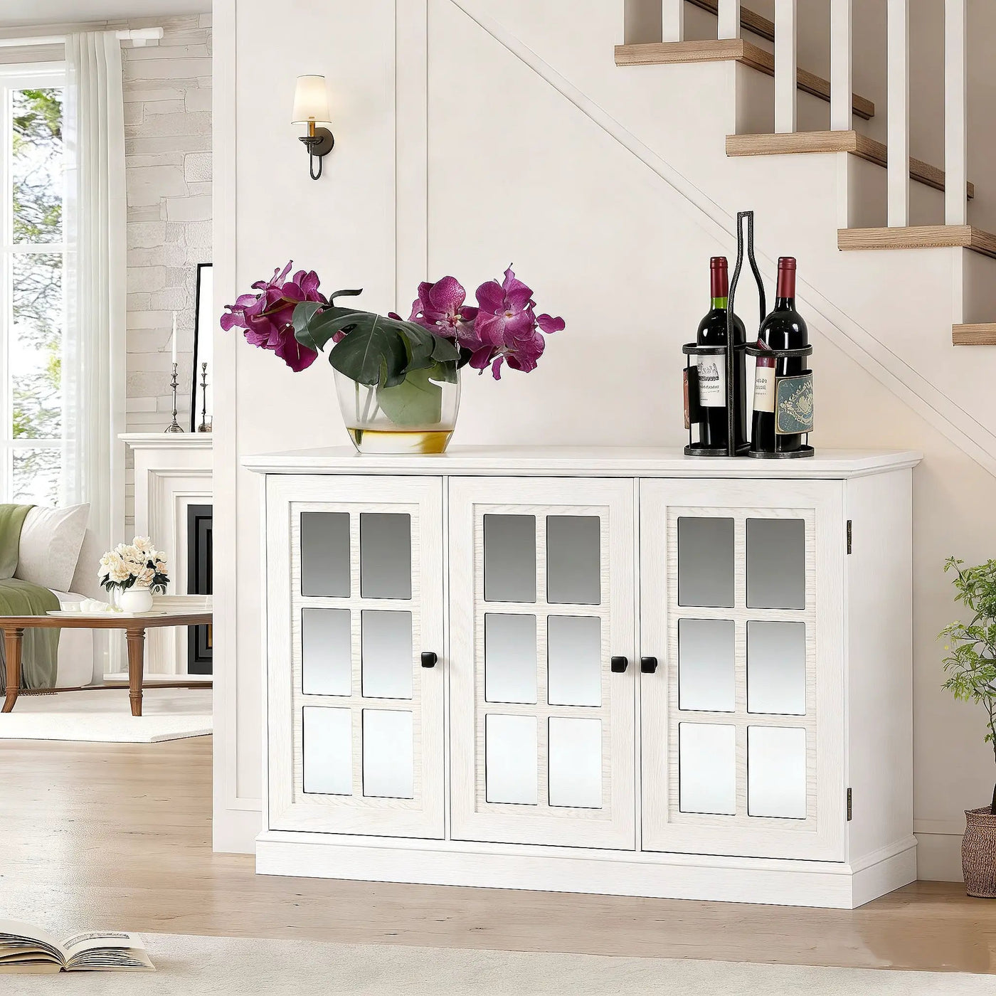 Storage Cabinet With 3 Mirrored Acrylic Doors, Adjustable Shelves by HouseOfZazla