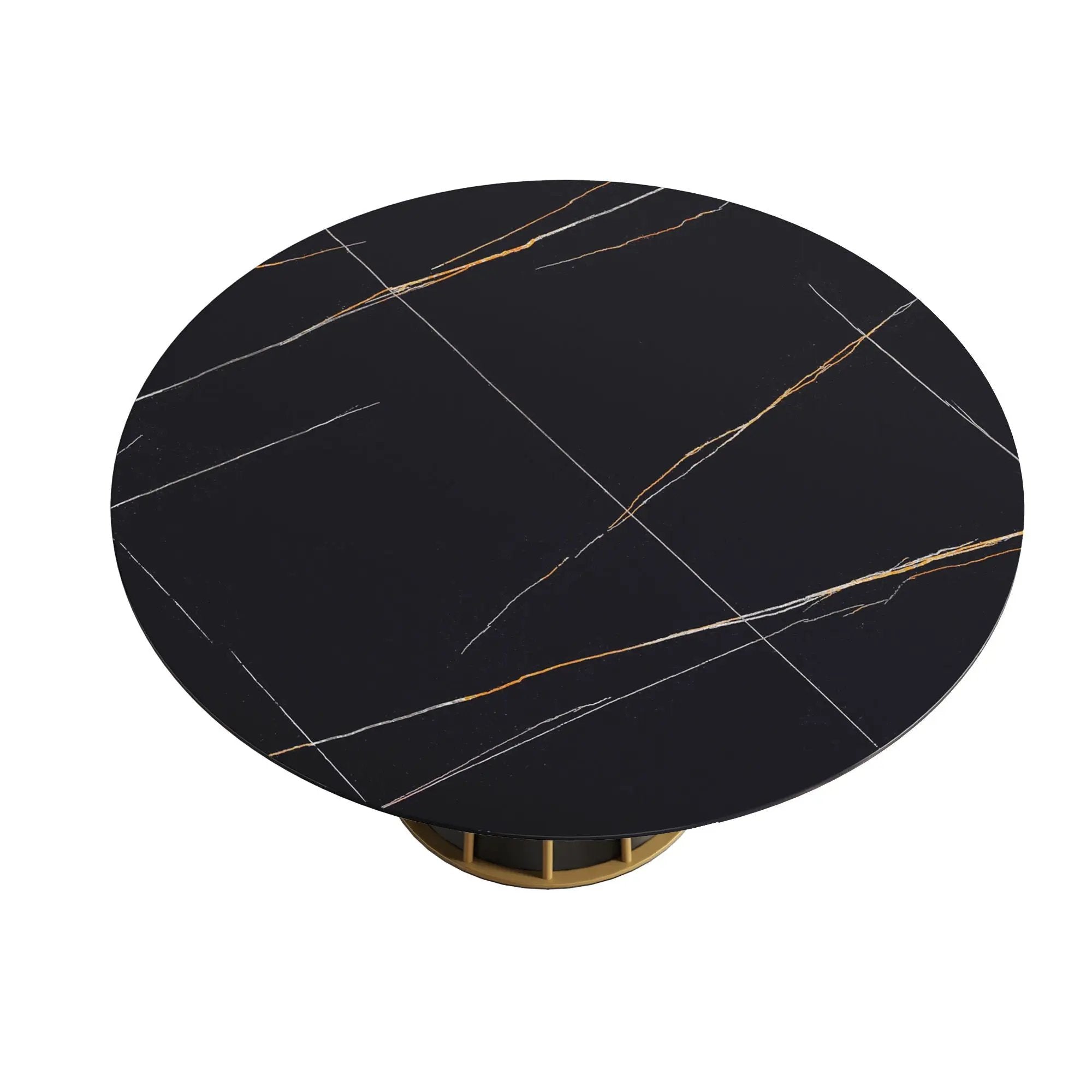 Modern Artificial Stone Round Metal Iron Base Dining Table, Can Accommodate 8 People, (Not Including Chairs) - Black by HouseOfZazla