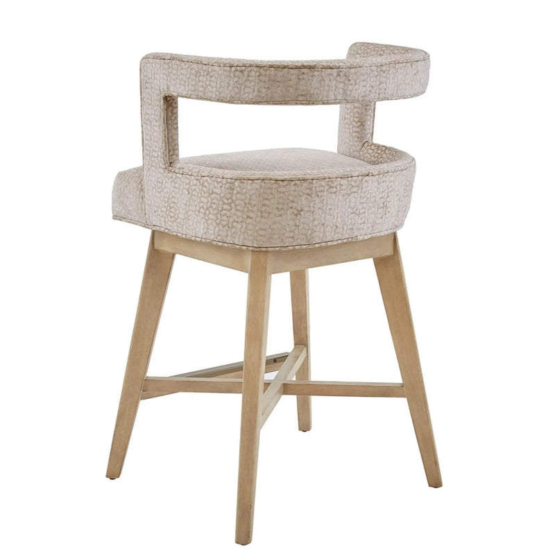 Design Swivel Counter Stool With Low Back Support Polyester And Solid Wood - Cream by Unique Piece Furniture