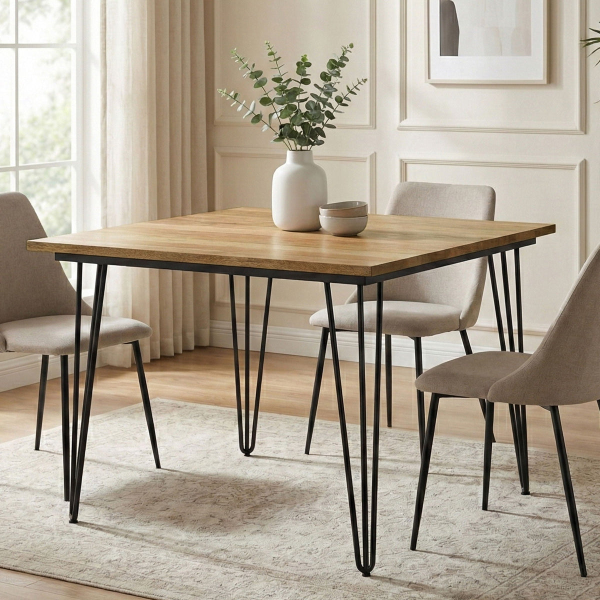 Square Mango Wood Dining Table with Metal Hairpin Legs - Light or Dark Brown, photo 3 of 40