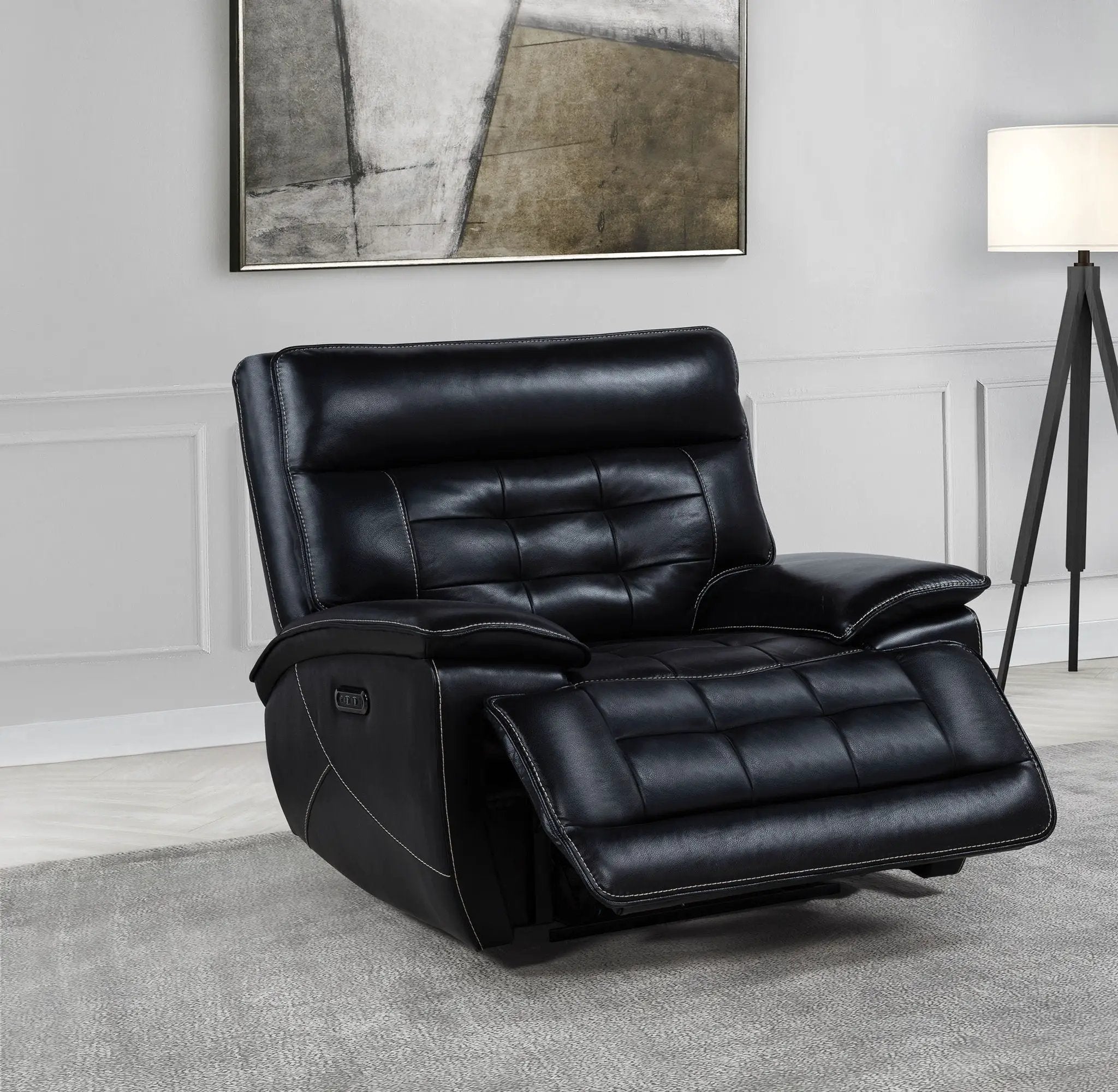 Hewitt Leather Upholstered Dual Power Recliner Chair Black by Unique Piece Furniture