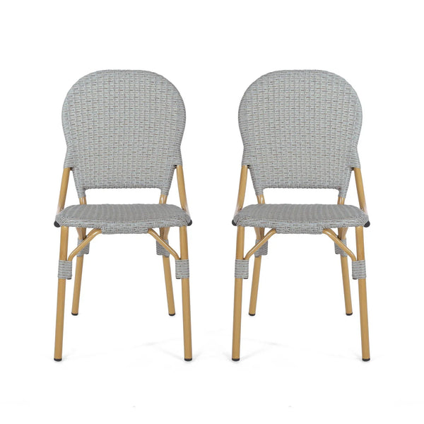 Outdoor Rattan and Aluminum Armless French Bistro Chairs (Set of 2) - Dark Gray