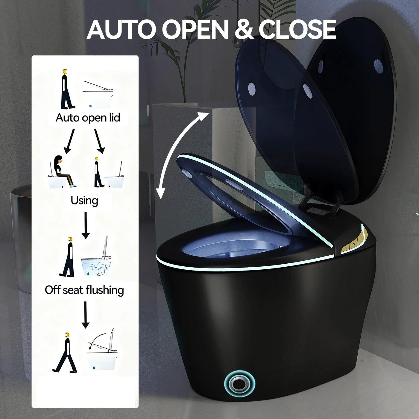 Unique Smart Toile With Built In Bidet, Auto Open / Close Seat, Foot Sensor, LED Display, Night Light, Warm Water & Dryer Ceramic by HouseOfZazla