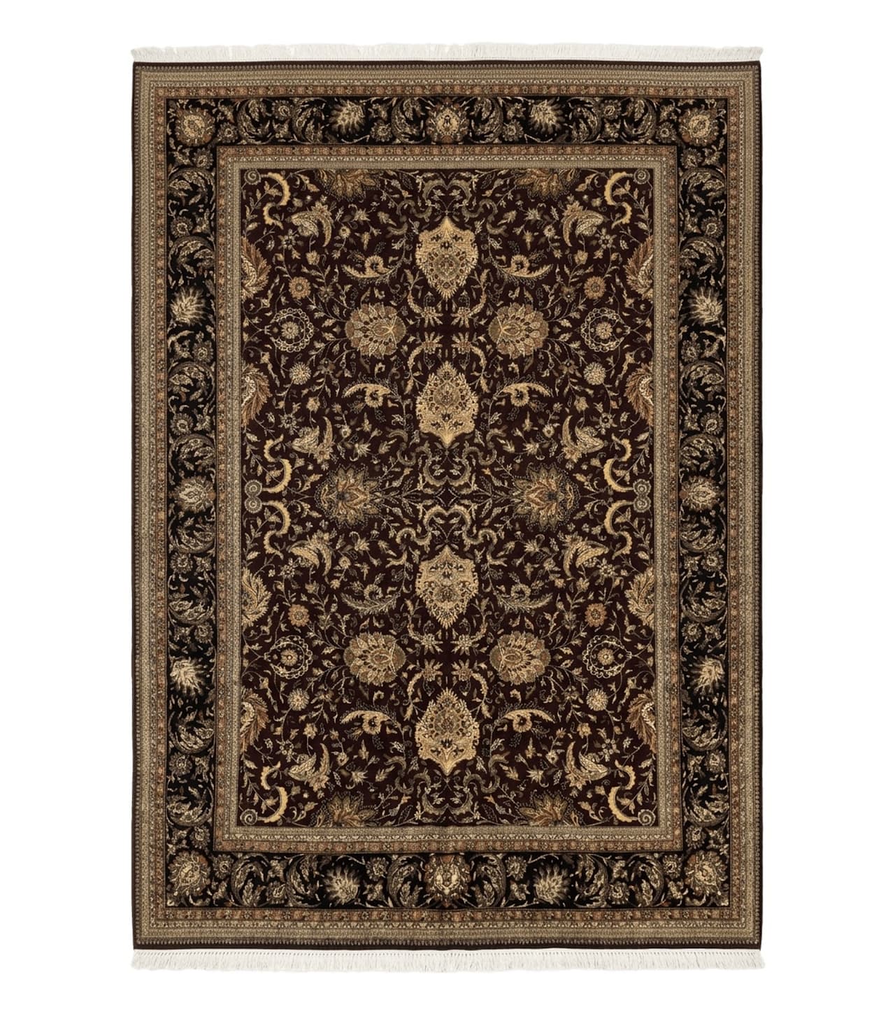 Indo Persian Rug 10x14, Floral Allover, Handmade Vintage Wool Rug, Dark Maroon/Plum and Black by Jewel Rugs