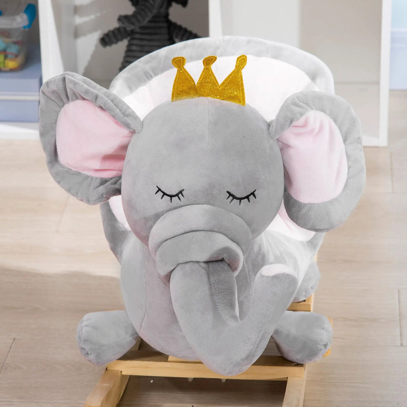 Qaba - Baby Rocking Horse Elephant Rocking Chair Toddler Rocker Toy With Sound Wooden Base Seat Safety Belt For 1.5-3 Year Old - Gray by HouseOfZazla