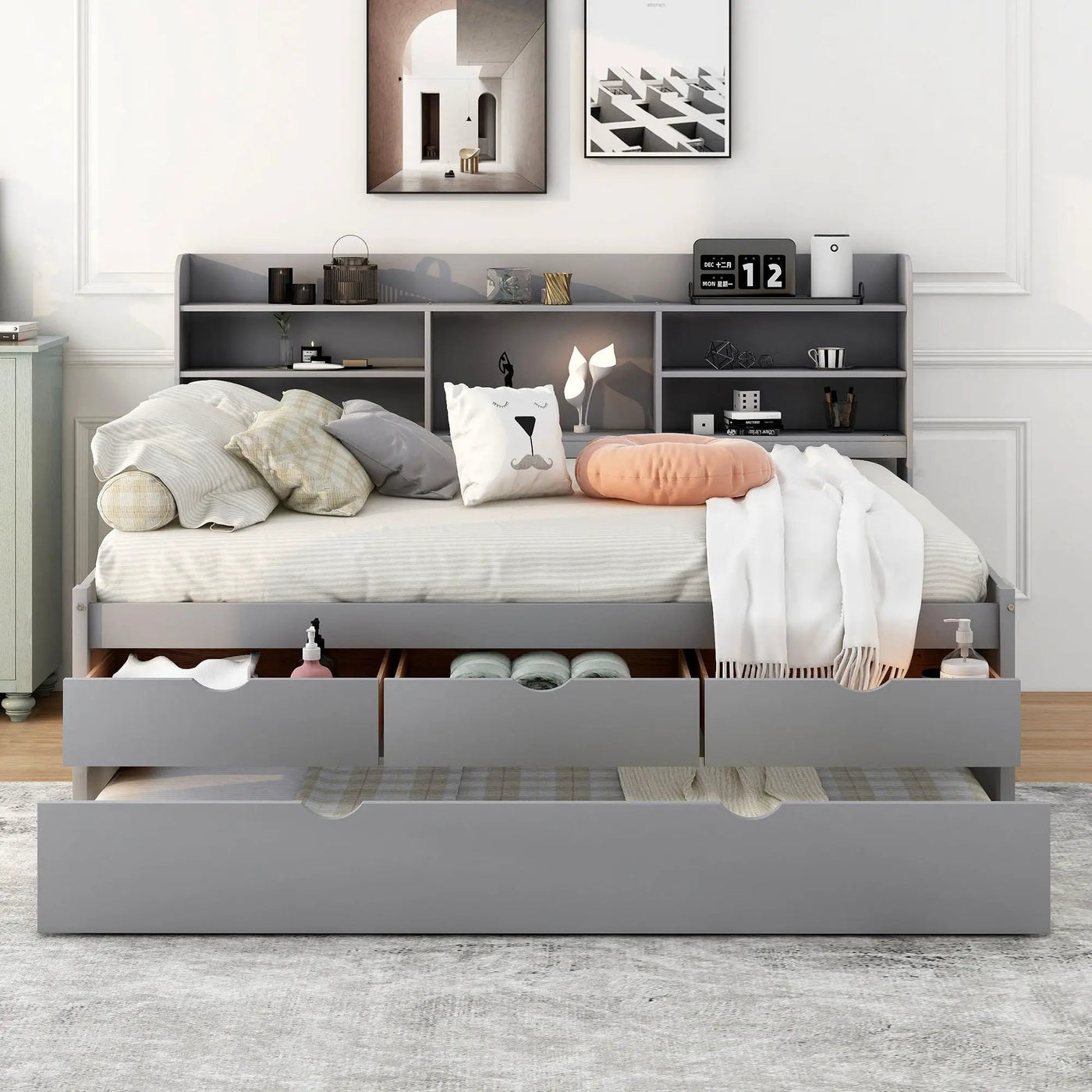 Captain Bed With Built In Bookshelves, 3 Storage Drawers, And Trundle by HouseOfZazla