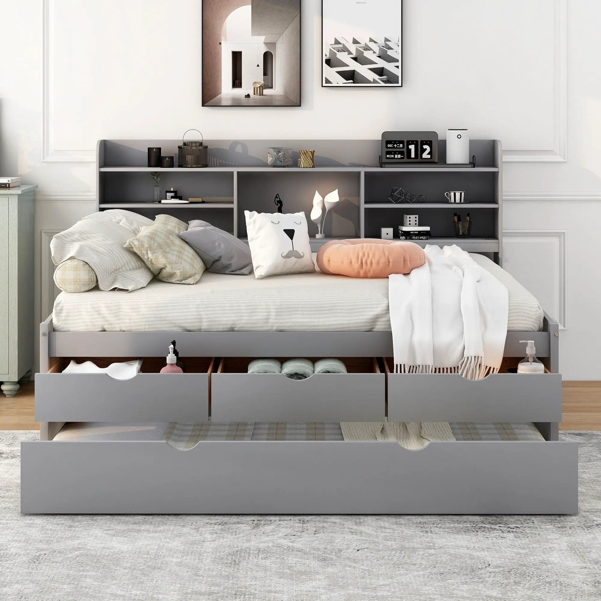 Captain Bed With Built In Bookshelves, 3 Storage Drawers, And Trundle by Unique Piece Furniture
