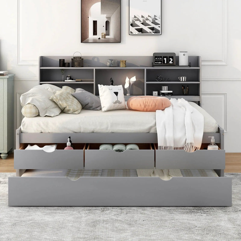 Captain Bed With Built In Bookshelves, 3 Storage Drawers, And Trundle by HouseOfZazla