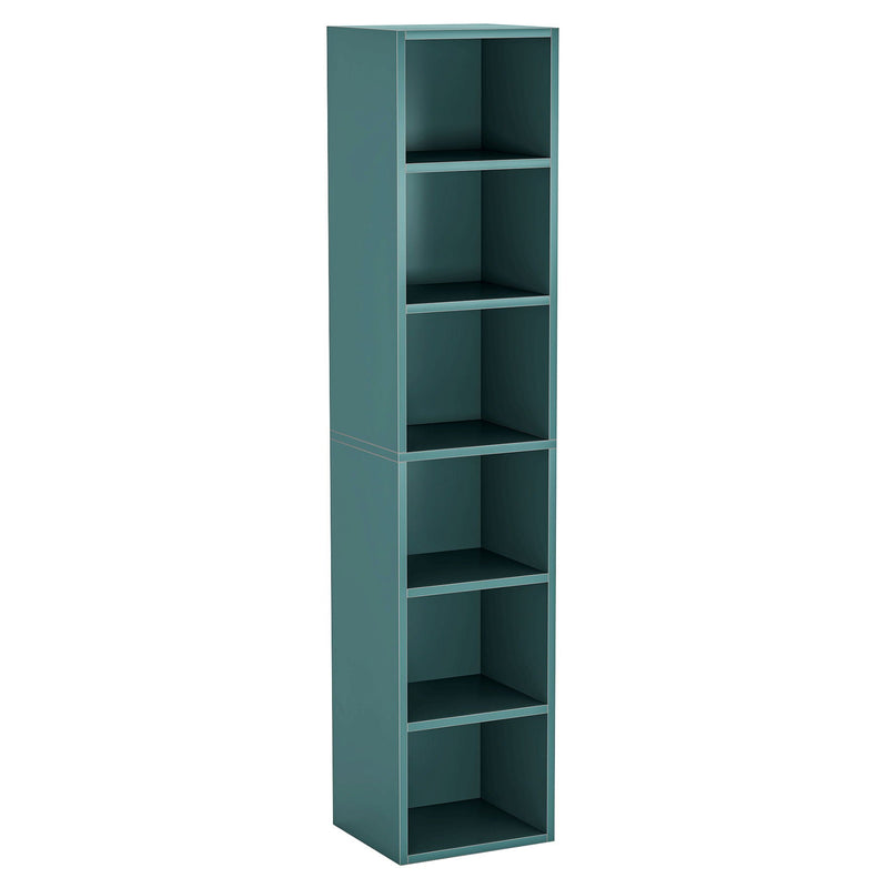 6 Tier Narrow Corner Cube Bookcase Storage, Freestanding Shelf With Open Cubes For Living Room by HouseOfZazla