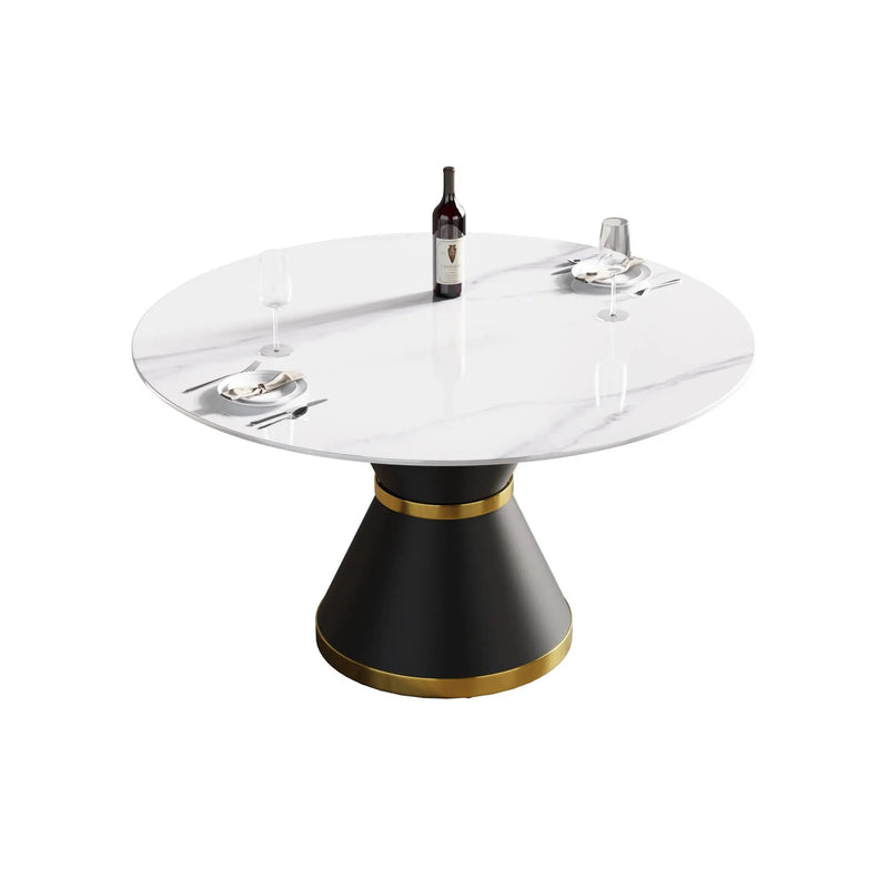 Modern Artificial Stone Round Carbon Steel Base Dining Table, Can Accommodate 6 People by HouseOfZazla