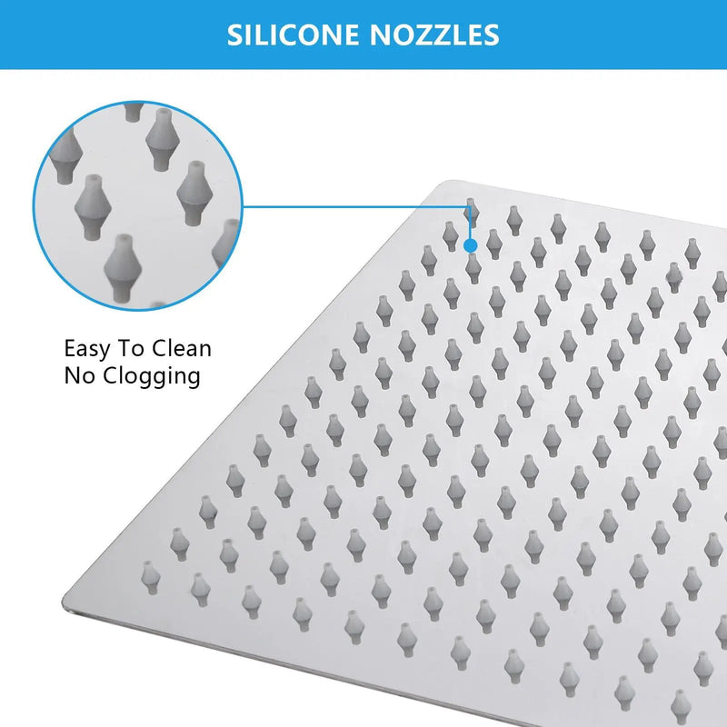 16" Square Rainfall Shower Head Fixed Wall Mount With Full Body Coverage & Self Cleaning Silicone Nozzles by HouseOfZazla